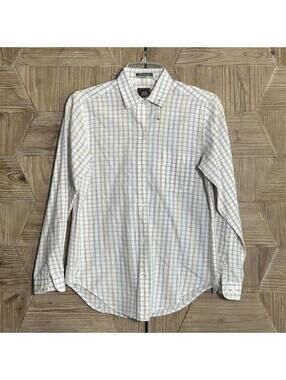 John Henry Womens White Checkered Office Button Up Long Sleeve Shirt Size 6